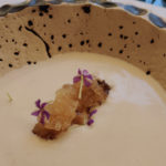 Ajo blanco con sardina curada, nisperos y granizado de Pajarete